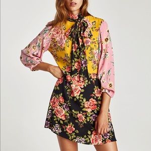 Zara Floral Mini Dress - Pink, Yellow, Black